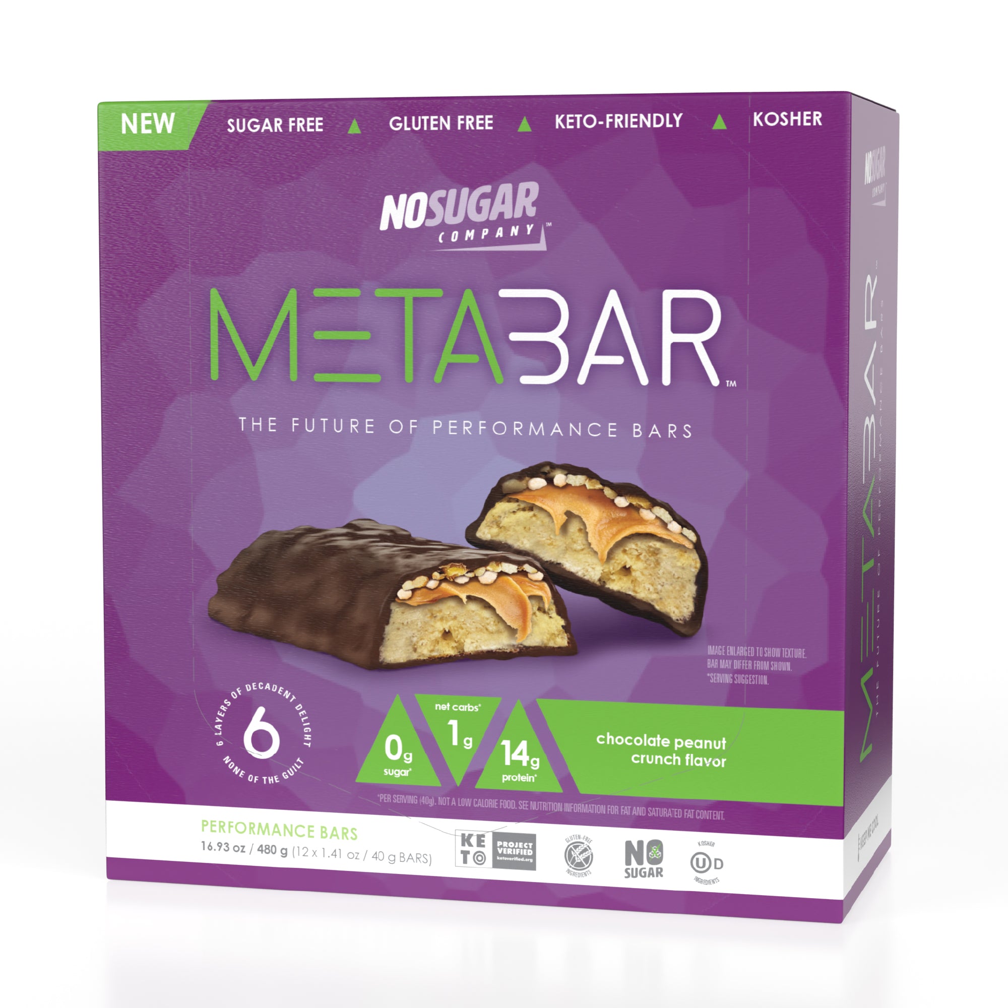 No Sugar METABAR Chocolate Peanut Crunch - 12 bars, 40g (1.41oz) per Bar