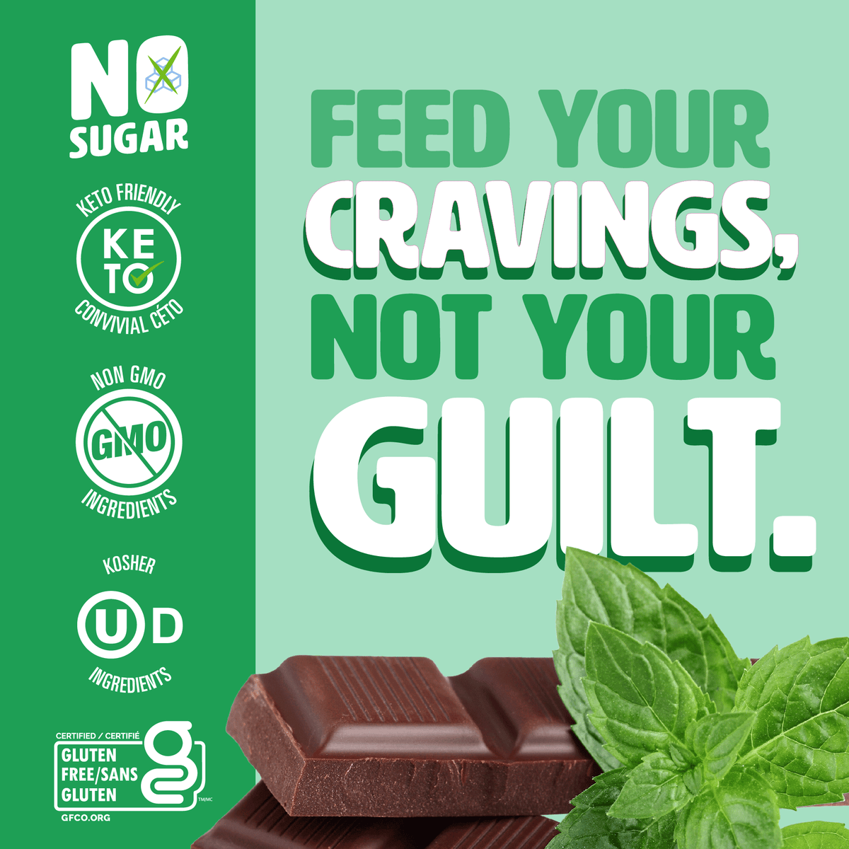 No Sugar Bar Chocolate Mint 12ct (New Look!)