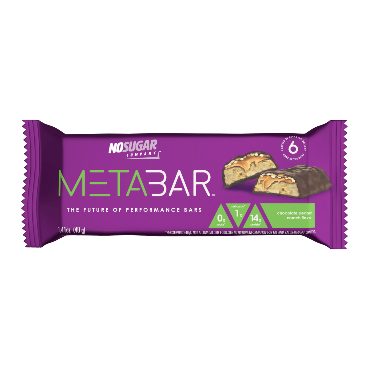No Sugar METABAR Chocolate Peanut Crunch - 12 bars, 40g (1.41oz) per Bar