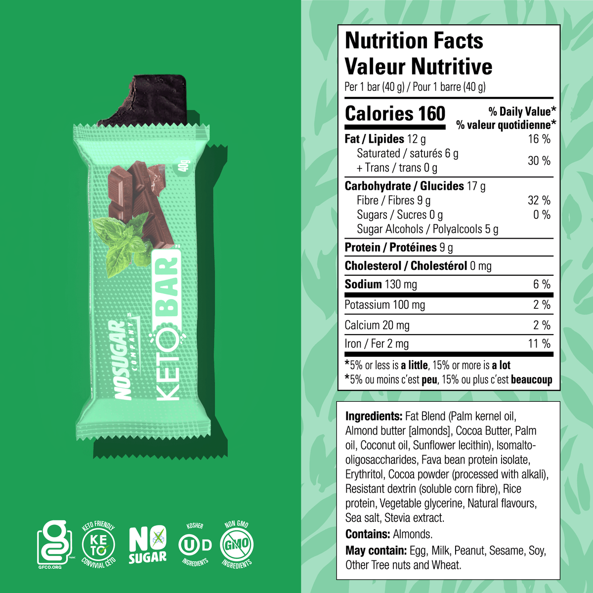 No Sugar Bar Chocolate Mint 12ct (New Look!)
