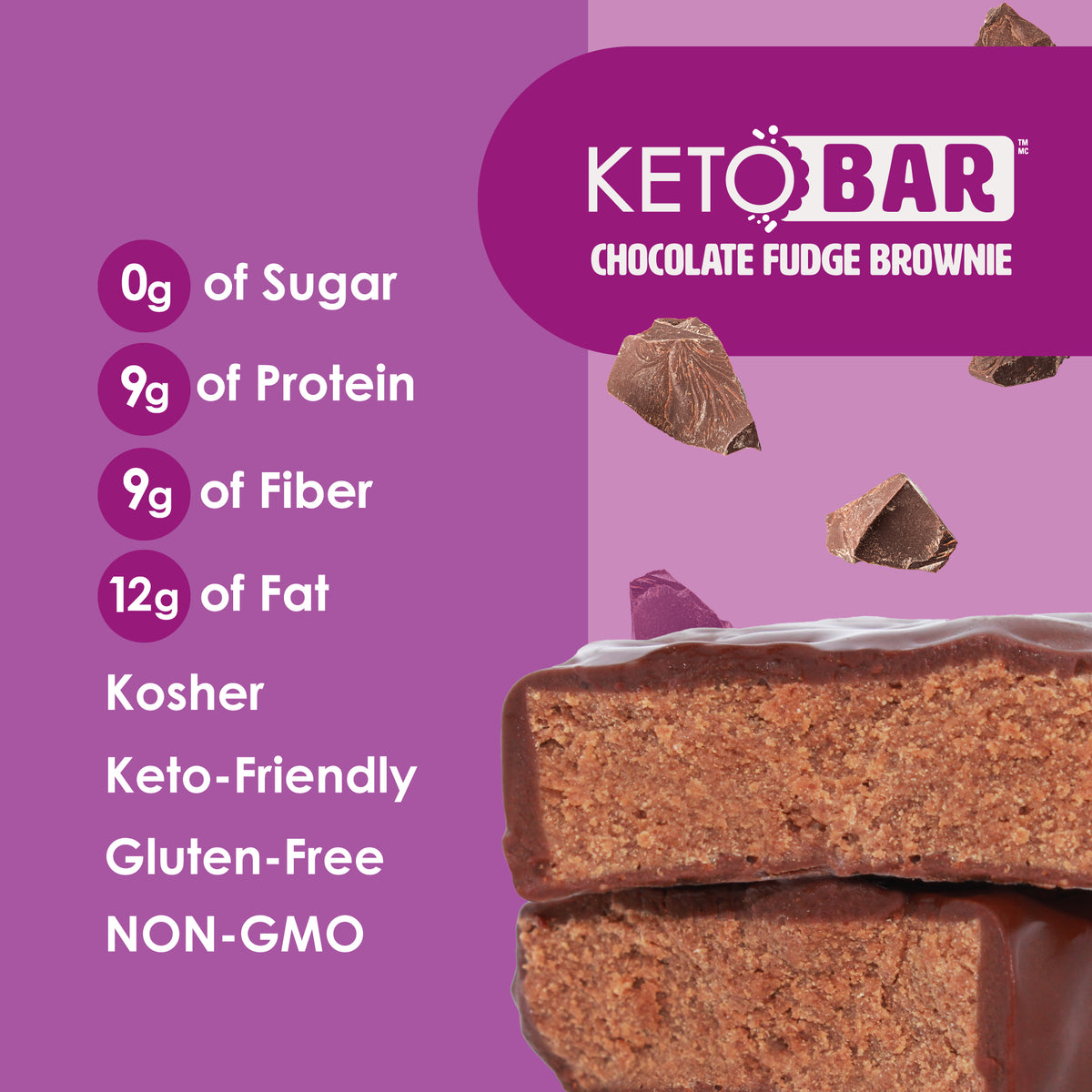 No Sugar Bar Chocolate Fudge Brownie 12ct US (New Look!)