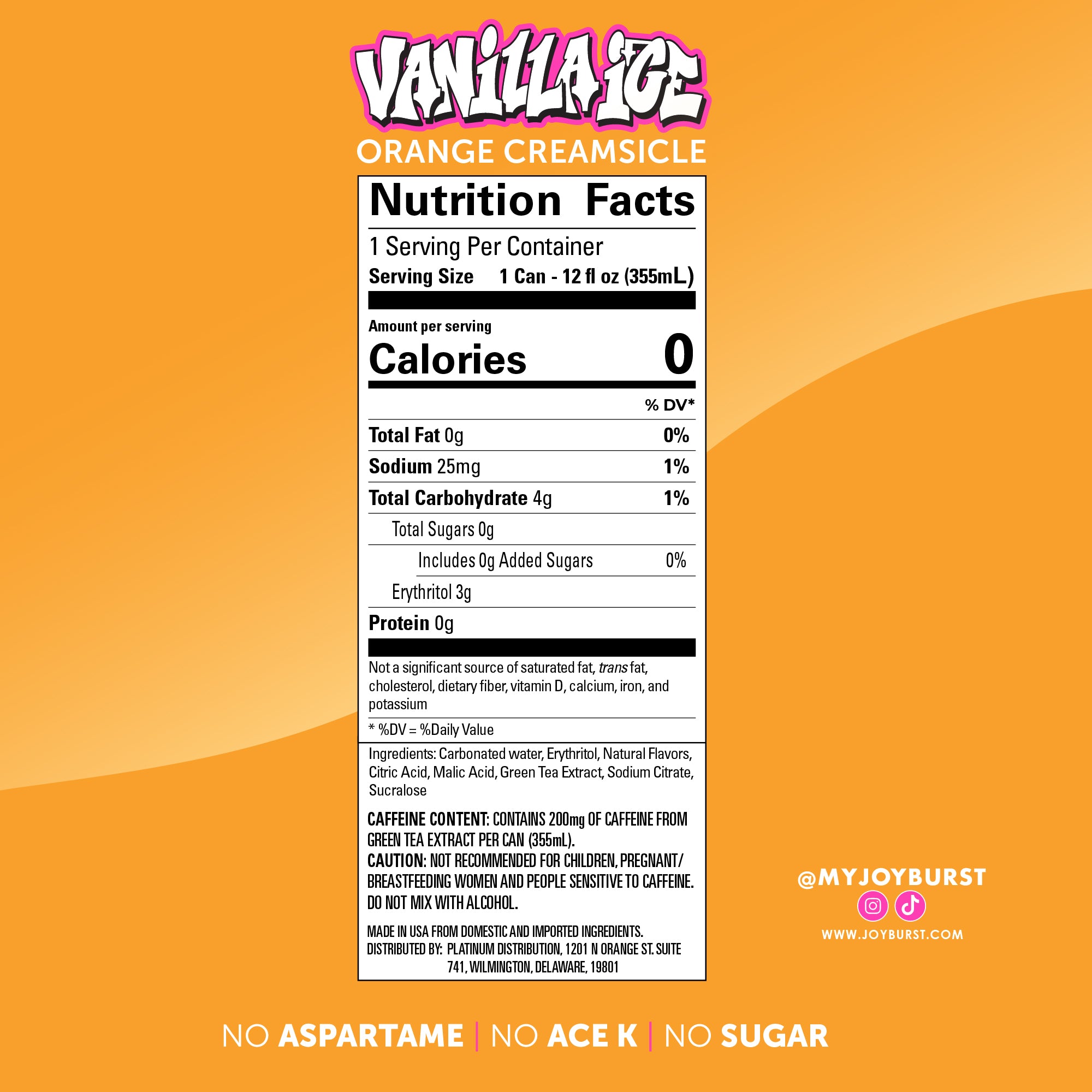 Joyburst Energy Drink Vanilla Ice - Orange Creamsicle 24 pack