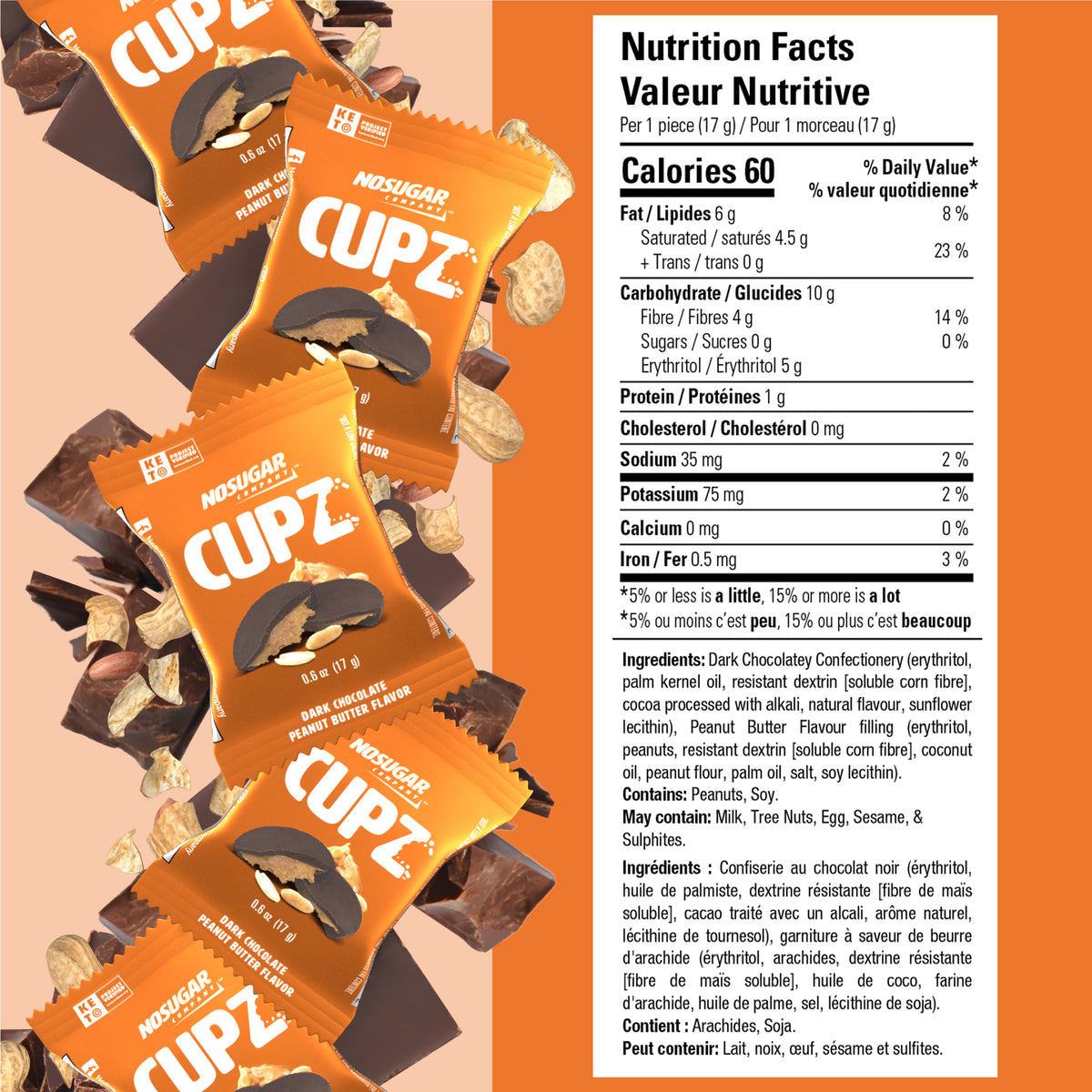 No Sugar Keto Cup Dark Chocolate Peanut Butter Flavor - 10 Pack