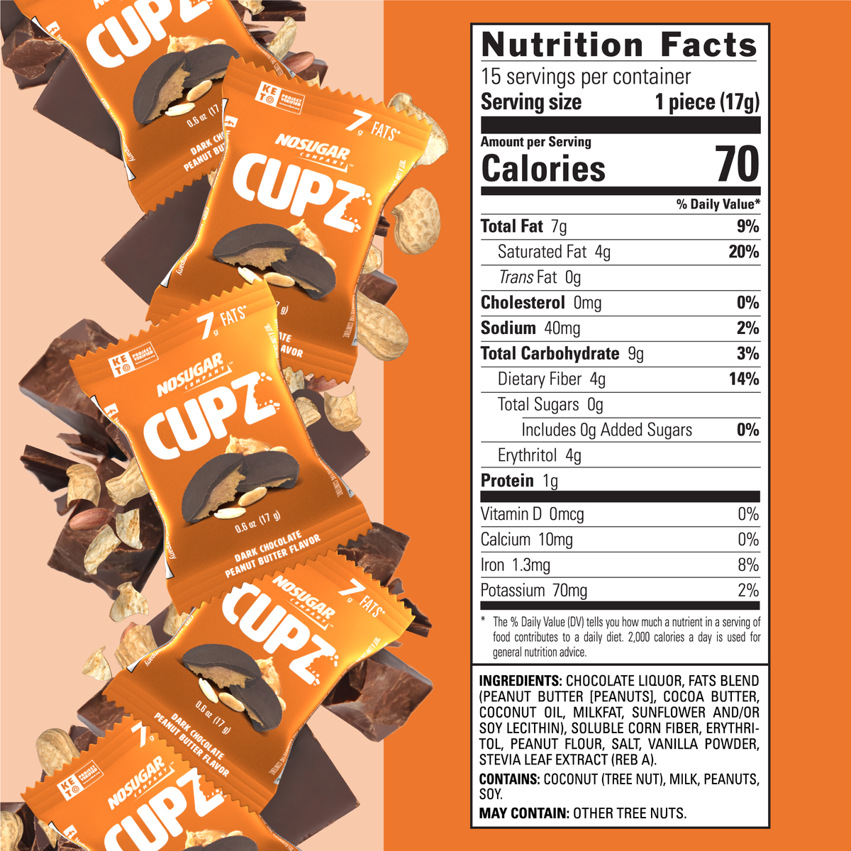 No Sugar Keto Cup Dark Chocolate Peanut Butter - 30 Cups