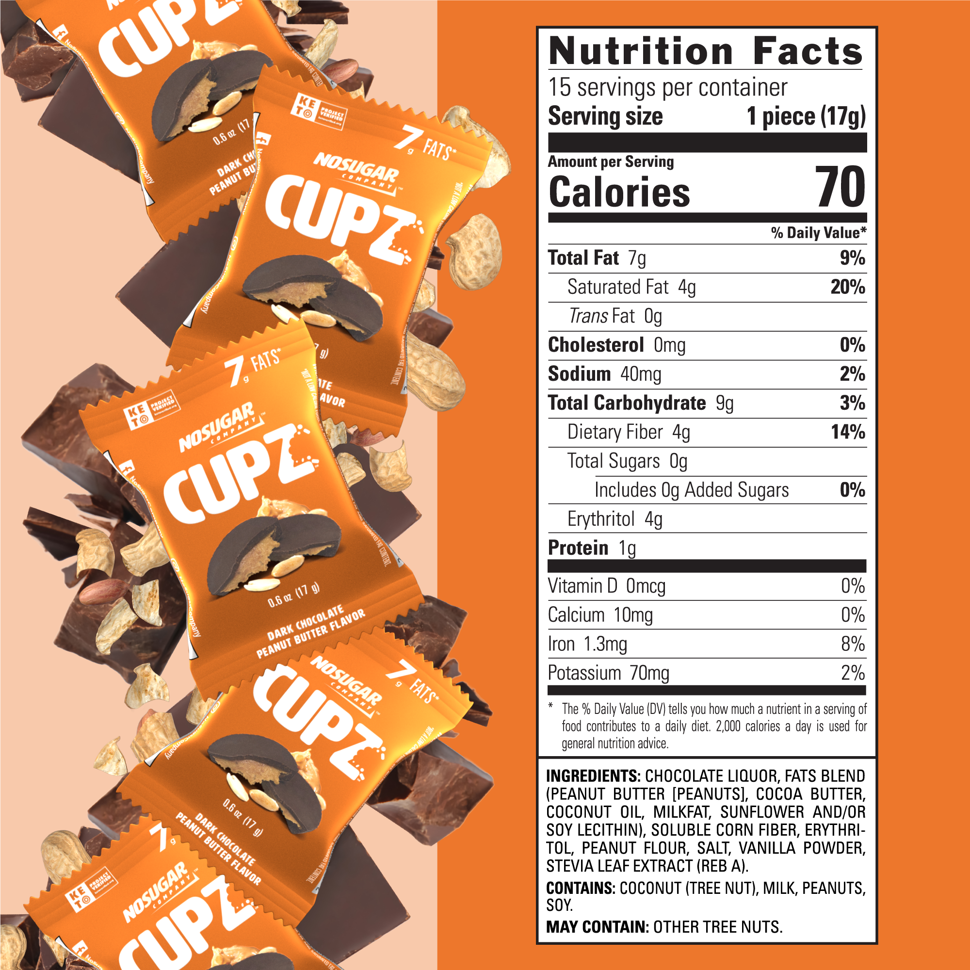 No Sugar Keto Cup Dark Chocolate Peanut Butter - 30 Cups
