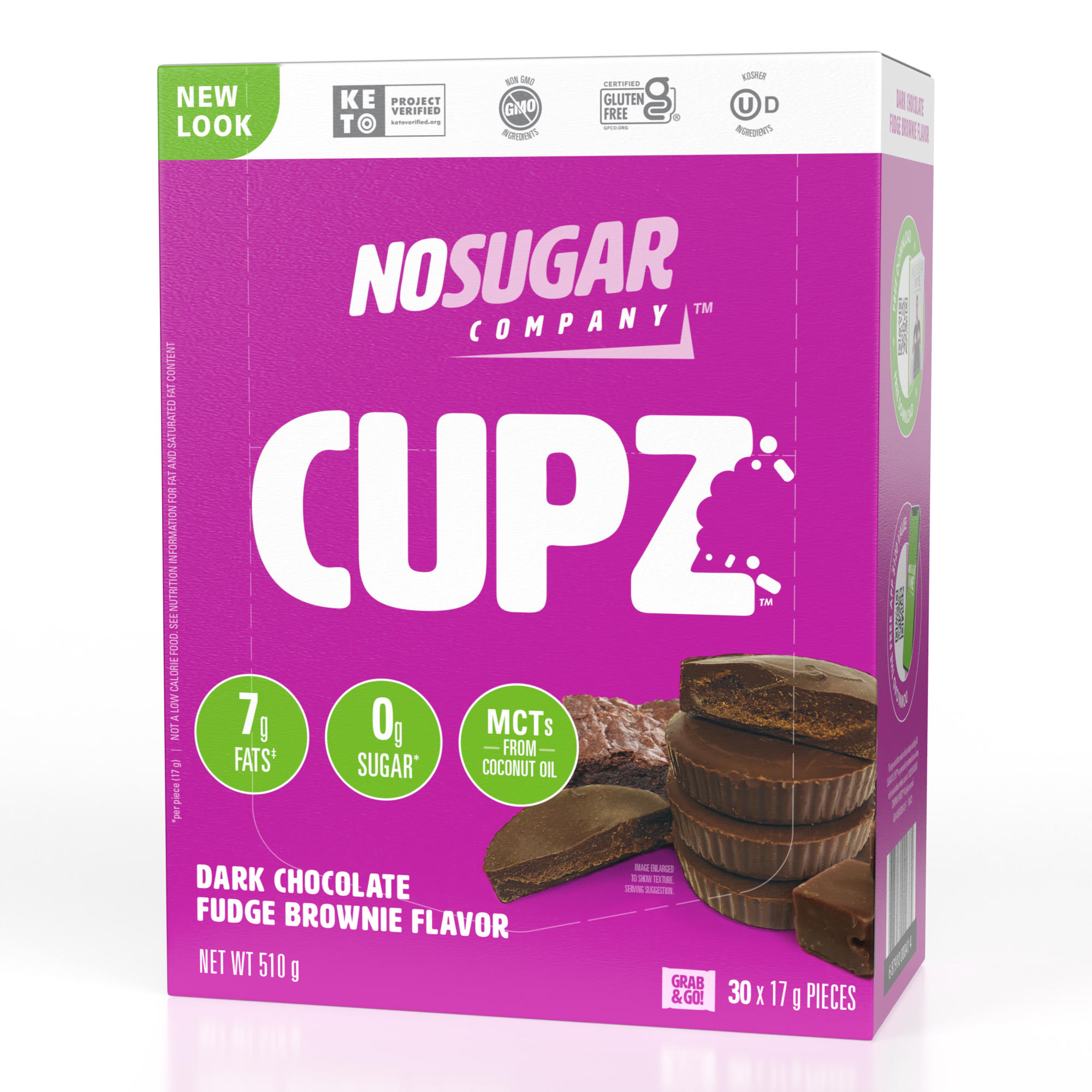 No Sugar Company Cupz in Dark Chocolate Fudge Brownie. Keto Verified and 0 grams of Sugar.