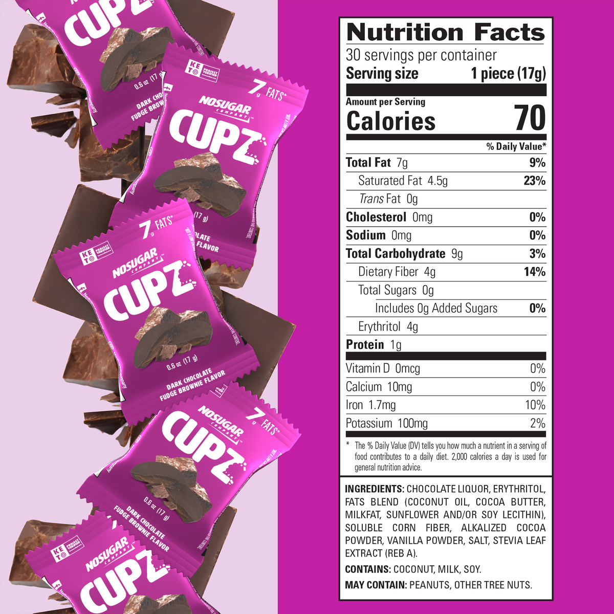 No Sugar Keto Cup Dark Chocolate Fudge Brownie - 30 Cups