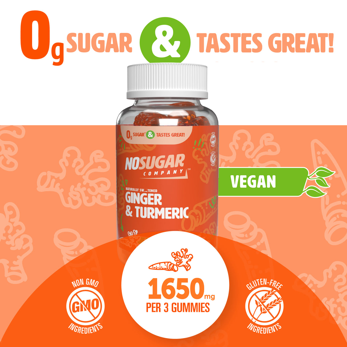 No Sugar Ginger Tumeric Gummies 90ct