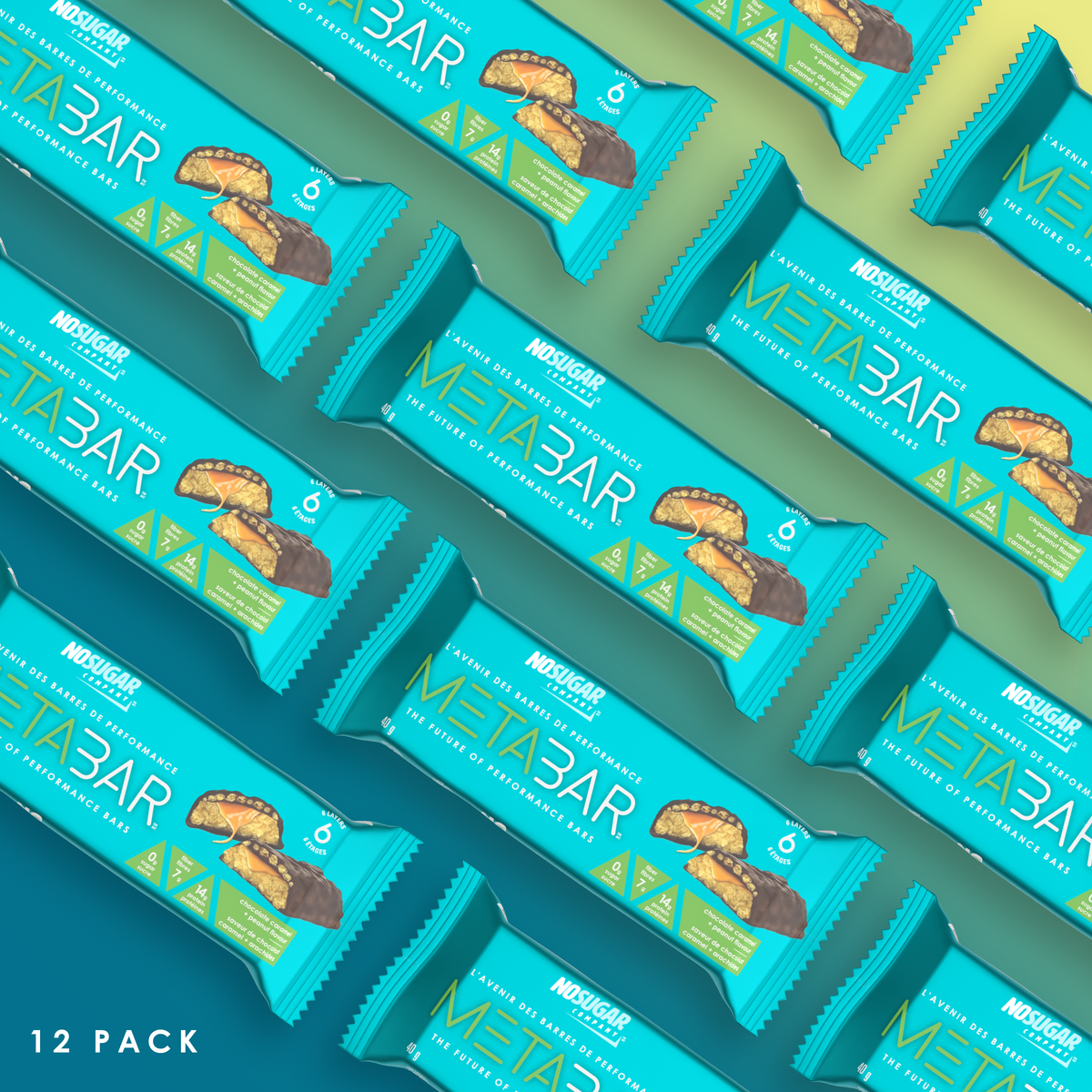 No Sugar METABAR Chocolate Caramel and Peanut Flavor - 12 bars, 40g (1.41oz) per Bar