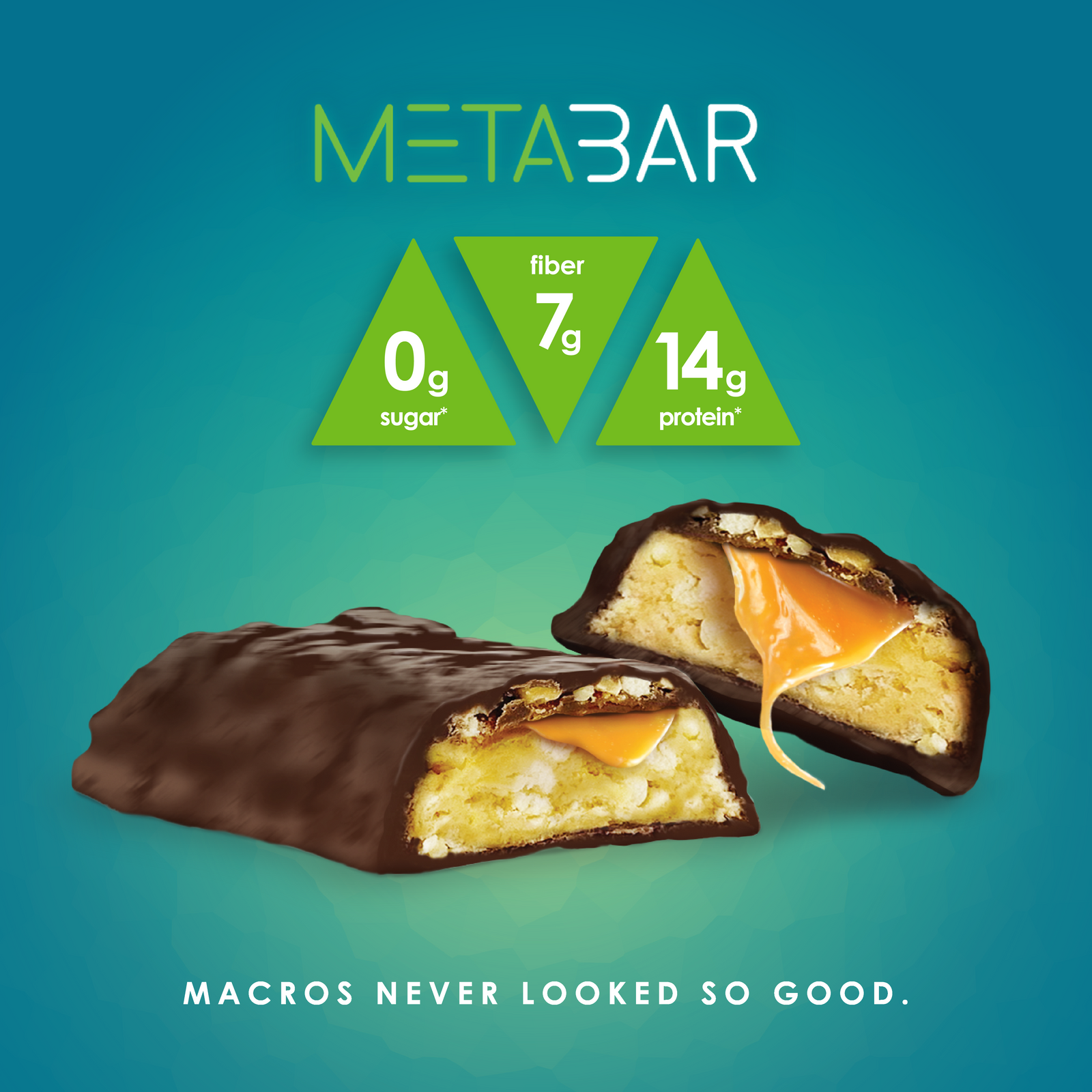 No Sugar METABAR Chocolate Caramel and Peanut Flavor - 12 bars, 40g (1.41oz) per Bar