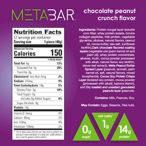 No Sugar METABAR Chocolate Peanut Crunch - 12 bars, 40g (1.41oz) per Bar