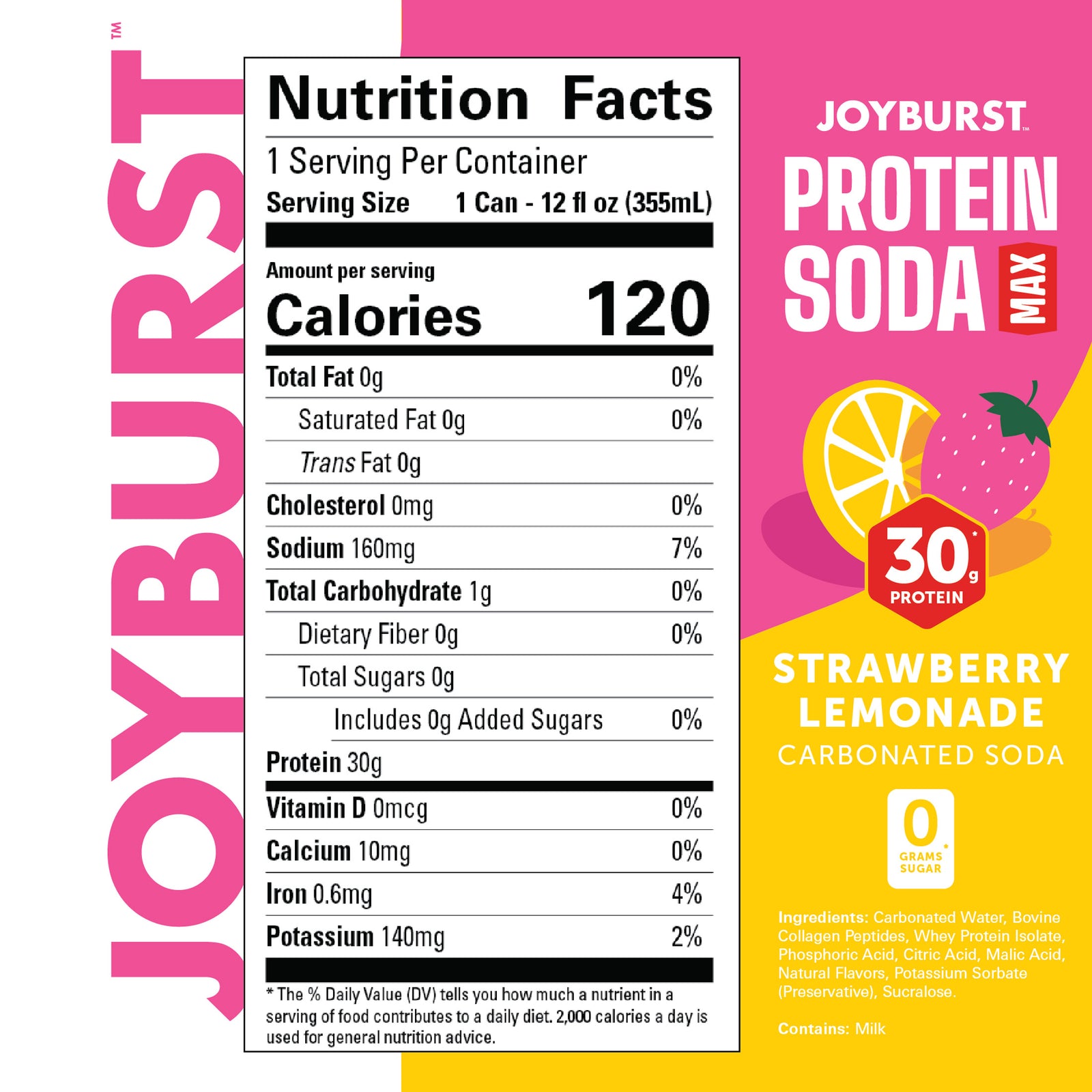 NEW! Joyburst Protein Soda Max 30g Strawberry Lemonade 12ct US