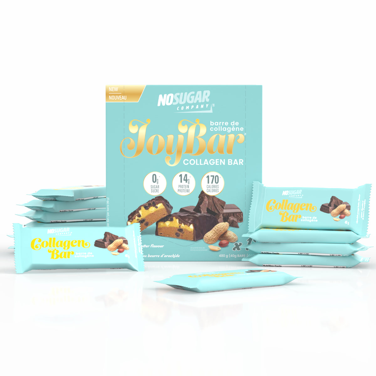 JOYBAR Collagen Bar - Chocolate Peanut Butter Flavour - 12 Bars, 40g (1.41oz) per Bar