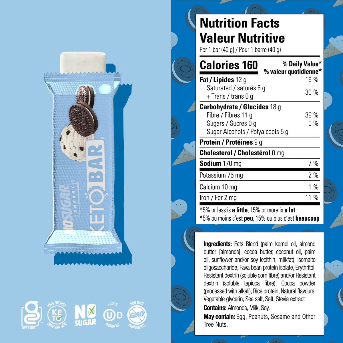 No Sugar Keto Bar Cookies and Cream - 12 Bars (New Look!)