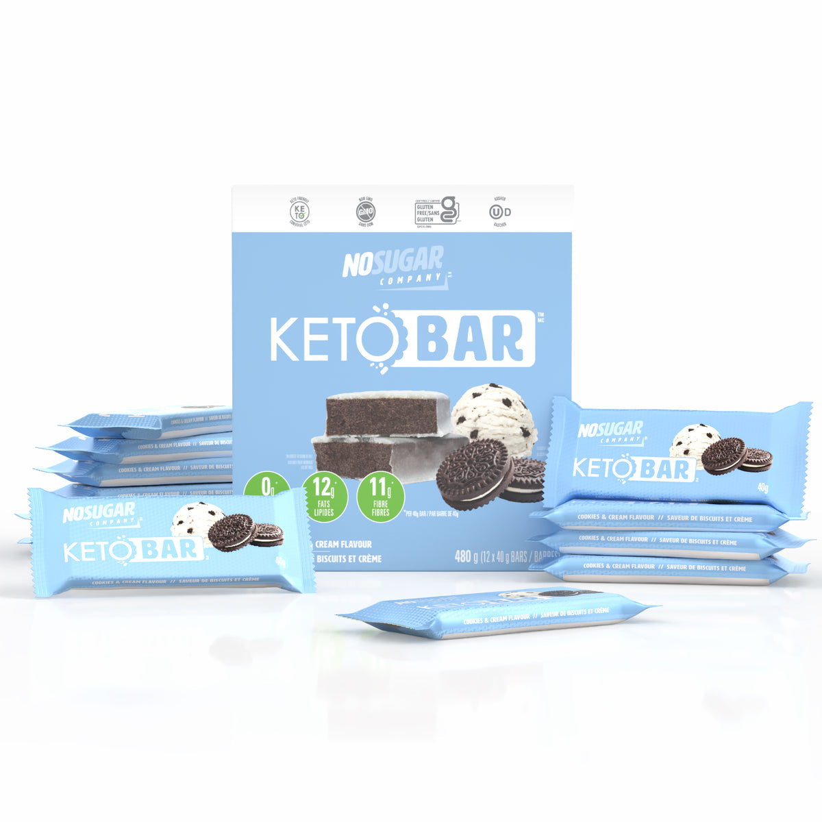 No Sugar Keto Bar Cookies and Cream - 12 Bars (New Look!)