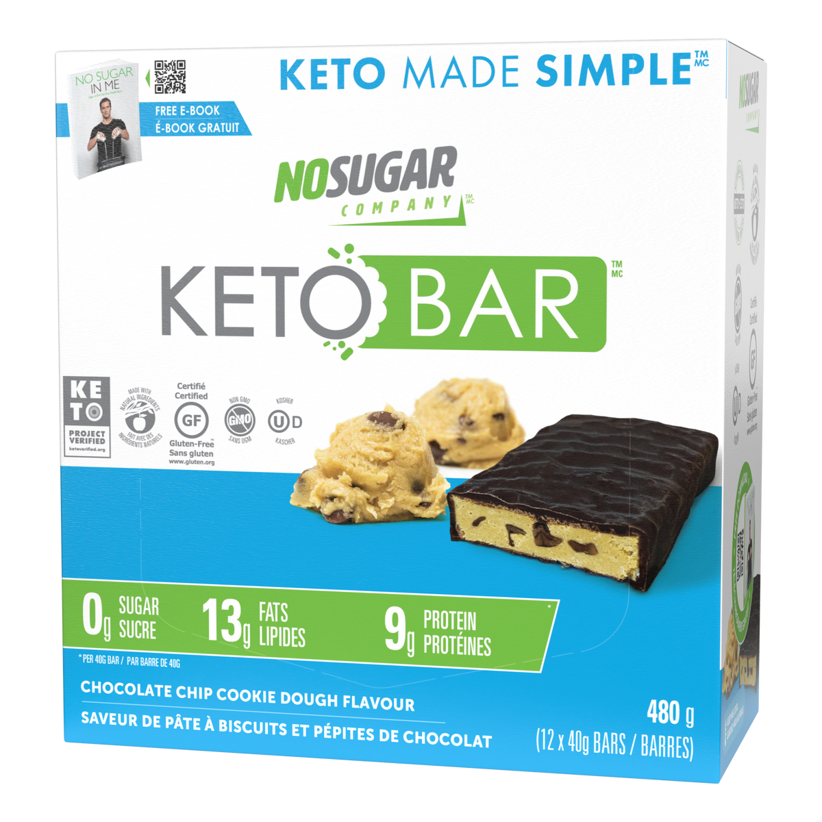 No Sugar Keto Bar Chocolate Chip Cookie Dough - 12 Bars