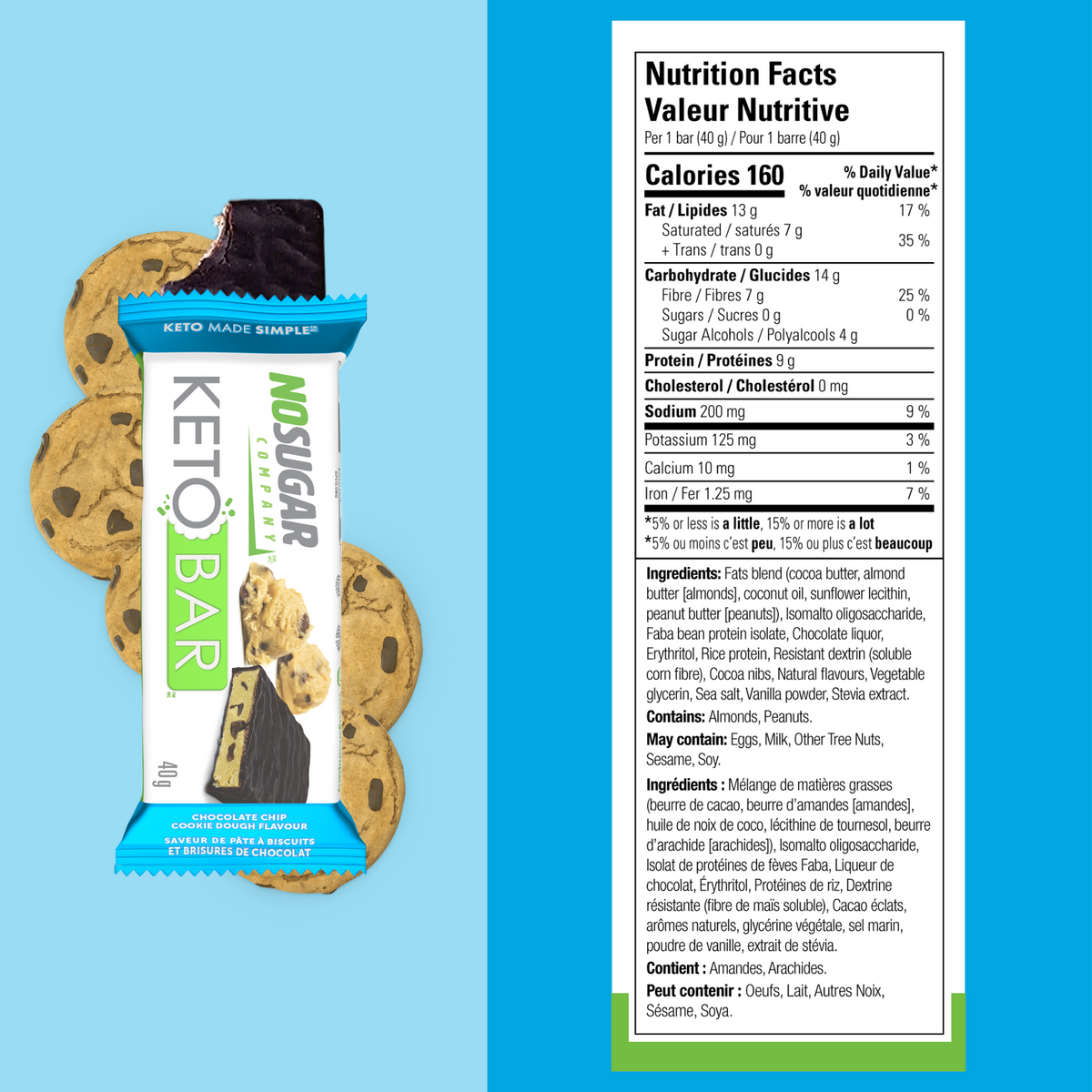 No Sugar Keto Bar Chocolate Chip Cookie Dough - 12 Bars