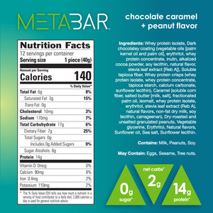 No Sugar METABAR Chocolate Caramel and Peanut Flavor - 12 bars, 40g (1.41oz) per Bar