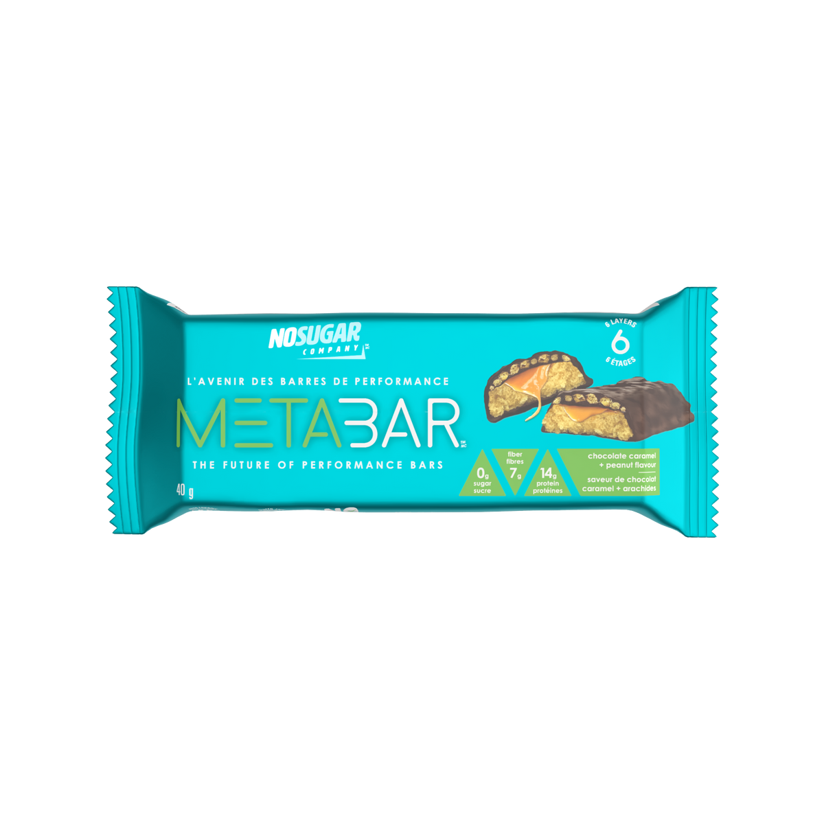 No Sugar METABAR Chocolate Caramel and Peanut Flavor - 12 bars, 40g (1.41oz) per Bar