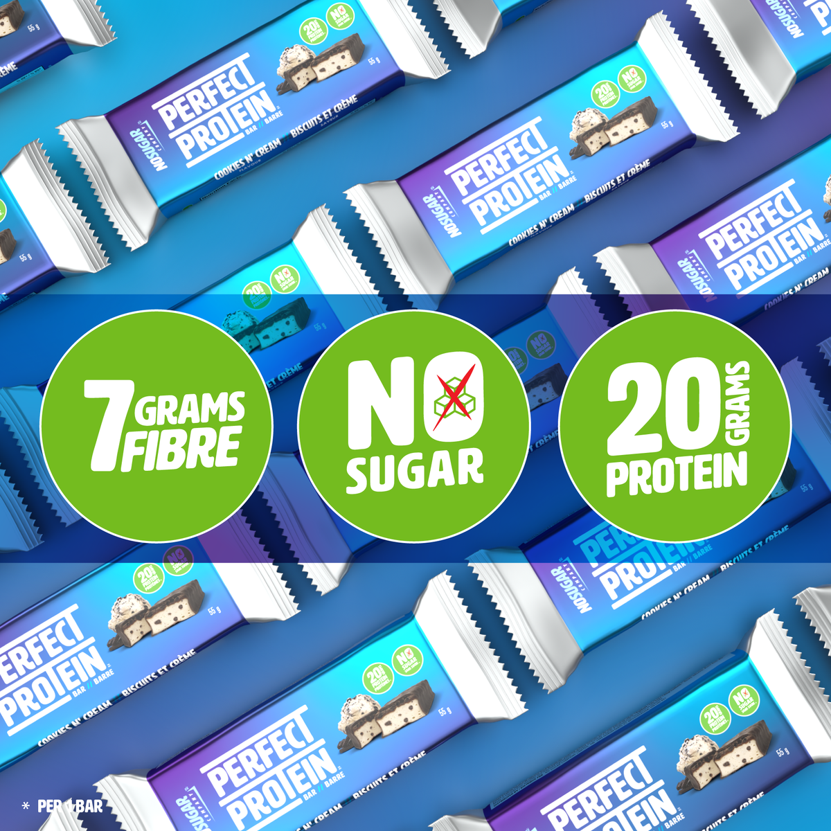 Perfect Protein Bar - Cookies and Cream Flavour - 14 Bars, 55g (27.16oz) per Bar