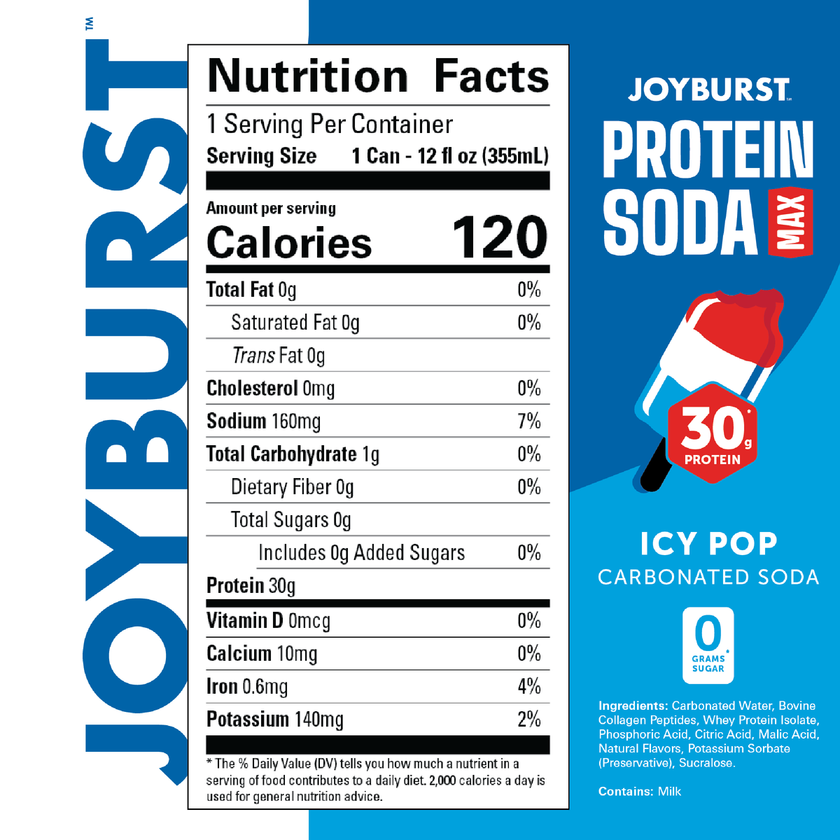 NEW! Joyburst Protein Soda Max 30g Icy Pop 15ct US