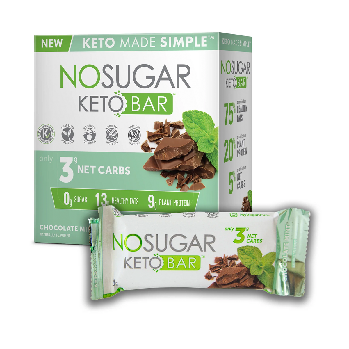No Sugar Keto Bar Chocolate Mint - 12 Bars