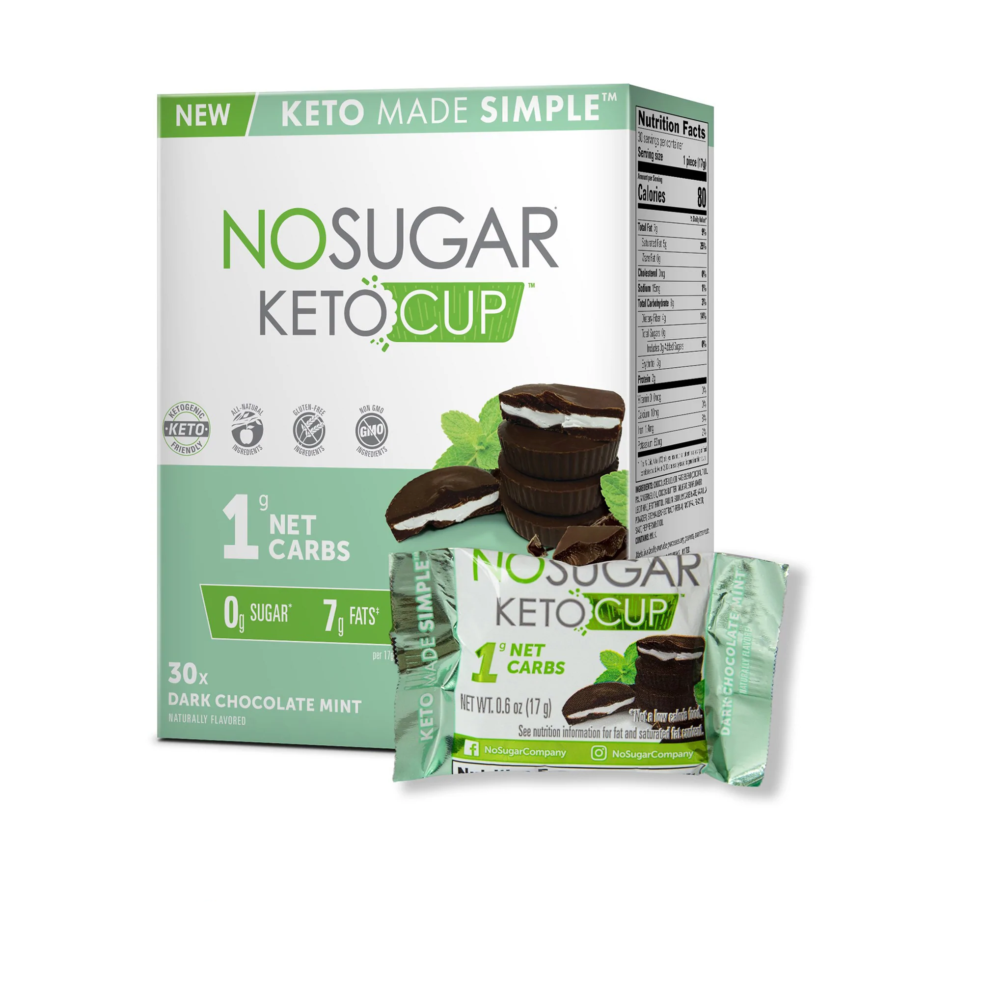 No Sugar Keto Cup Dark Chocolate Mint - 30 Cups